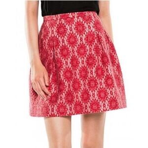 MAJE Jironda Rouge Mini Skirt Medium Red Pleated A-Line Lace Twee Festive Party